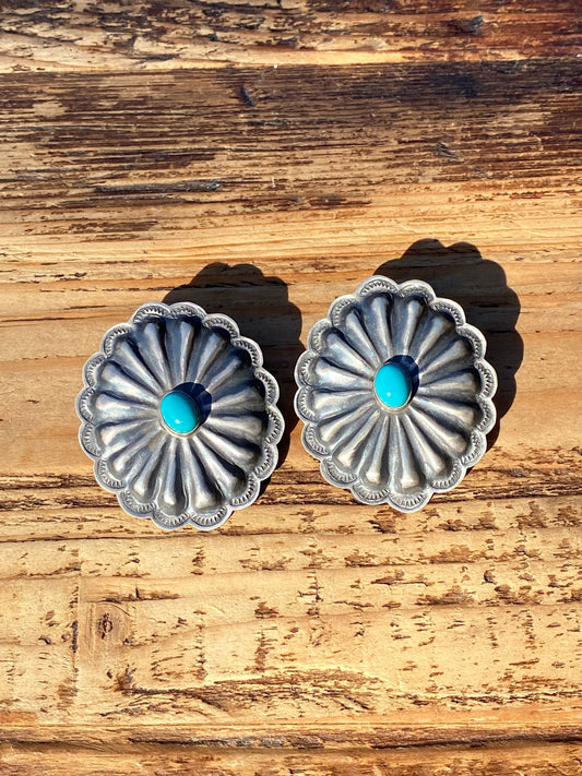 Joshua Christianson Turquoise Concho Earrings | Navajo Handmade Sterling Silver - Echo Canyon Collective