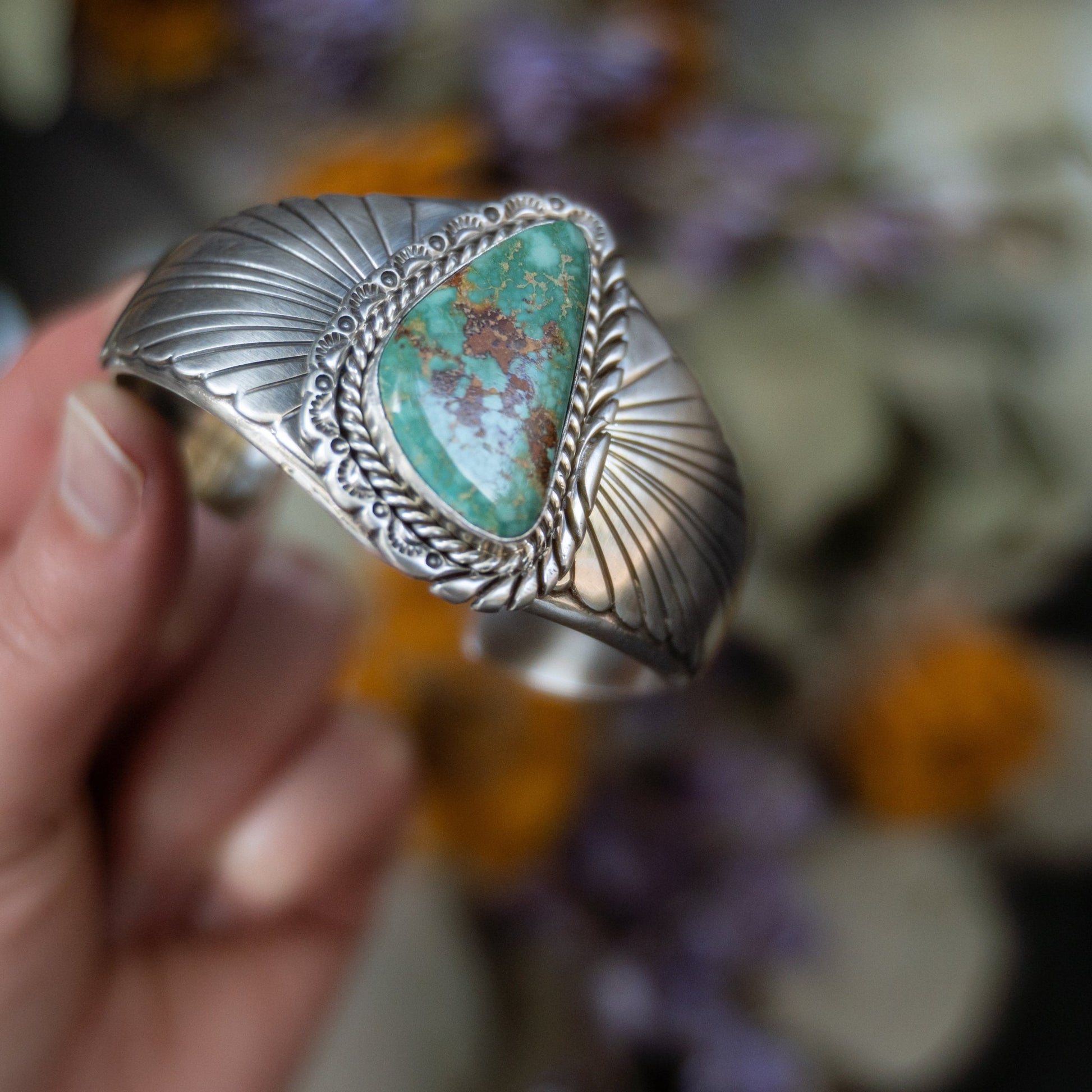 Kingman Turquoise Statement Cuff – Sterling Silver Navajo Handmade by Eloise Kee - Echo Canyon Collective
