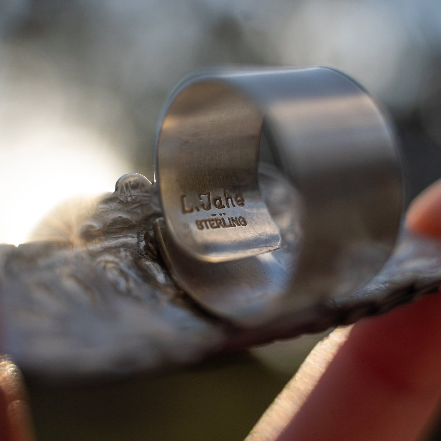 Leander Tahe Repoussé Adjustable Ring | Sleeping Beauty Turquoise | Navajo Sterling Silver Statement Jewelry - Echo Canyon Collective
