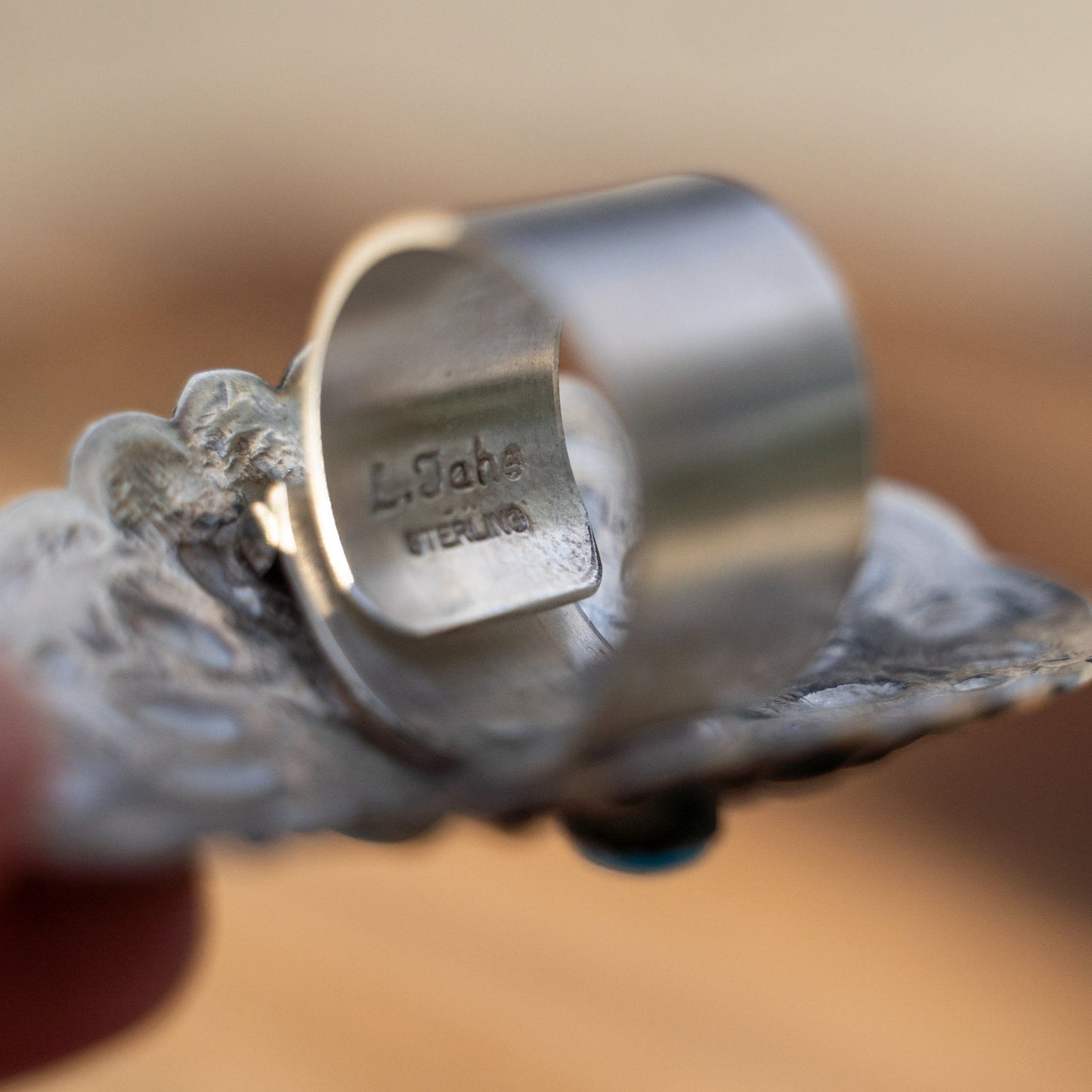 Leander Tahe Repoussé Adjustable Ring | Sleeping Beauty Turquoise | Navajo Sterling Silver Statement Jewelry - Echo Canyon Collective