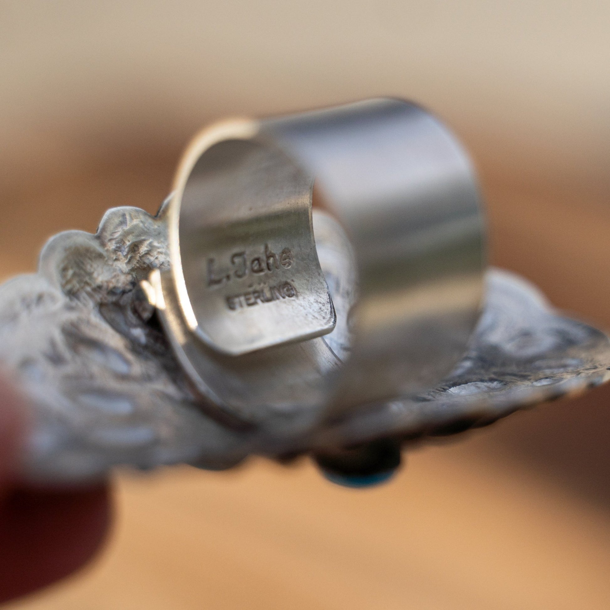 Leander Tahe Repoussé Adjustable Ring | Sleeping Beauty Turquoise | Navajo Sterling Silver Statement Jewelry - Echo Canyon Collective