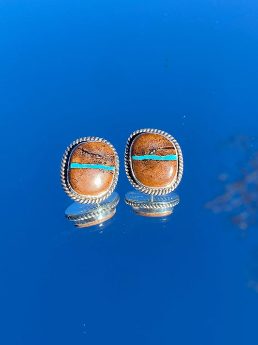Loretta Delgarito Boulder Turquoise Earrings – Navajo Made Sterling Silver - Echo Canyon Collective