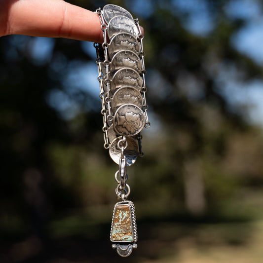 Mercury Dime Link Bracelet – Sterling Silver Navajo Handmade by James McCabe - Echo Canyon Collective