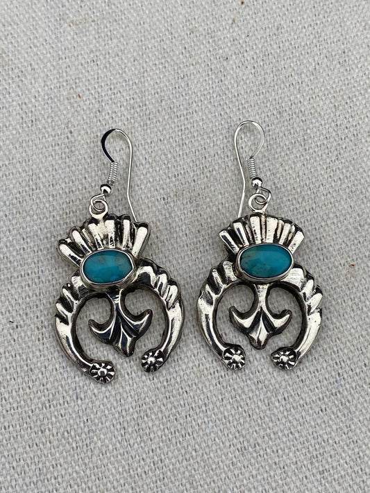 Mike Platero Navajo Sterling Silver & Kingman Turquoise Cast Naja Earrings - Echo Canyon Collective