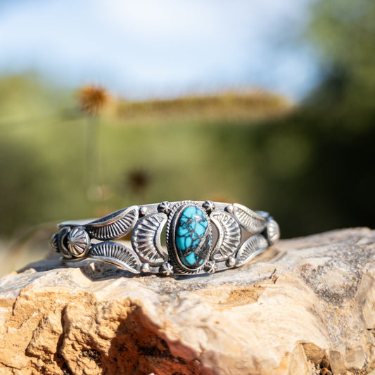 Natural Cloud Mountain Turquoise Cuff – Sterling Silver Navajo Handmade by Gilbert Tom - Echo Canyon Collective