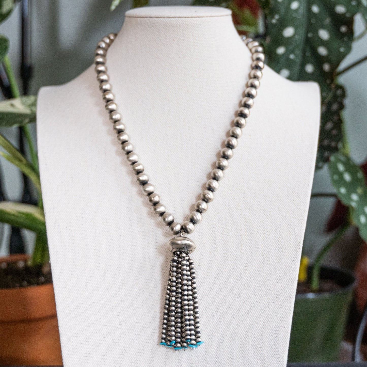 Navajo Handmade Bead & Tassel Pearl Necklace by Jan Mariano - Echo Canyon Collective