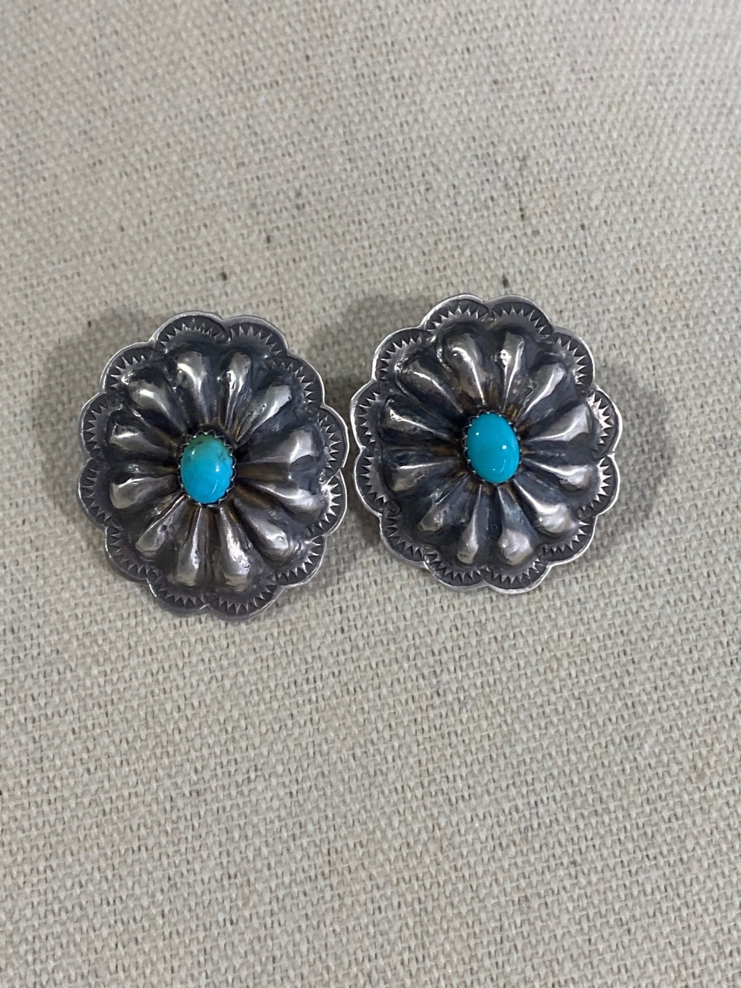 Rita Lee Concho Stud Sterling Silver & Turquoise Earrings - Echo Canyon Collective