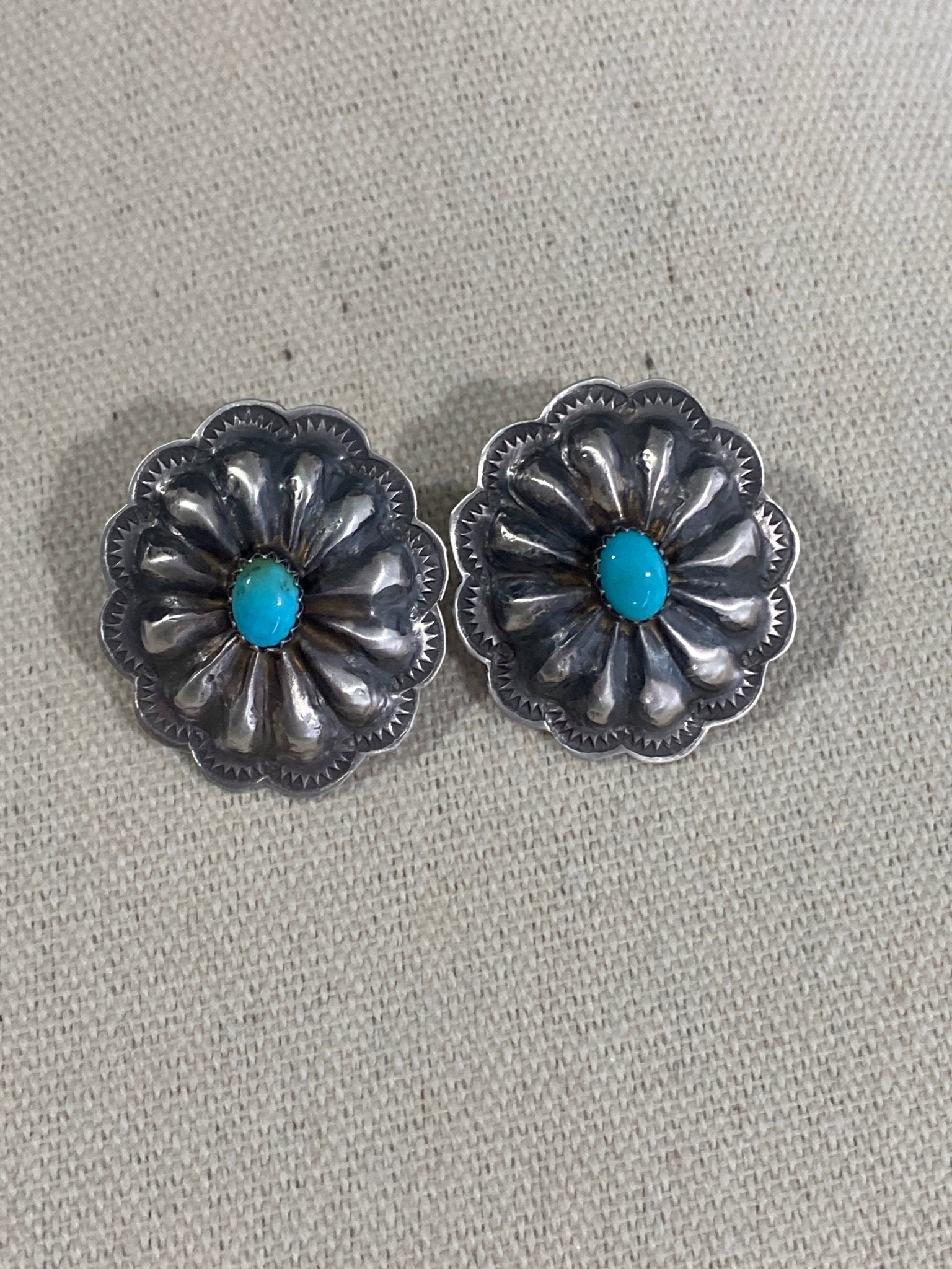 Rita Lee Concho Stud Sterling Silver & Turquoise Earrings - Echo Canyon Collective