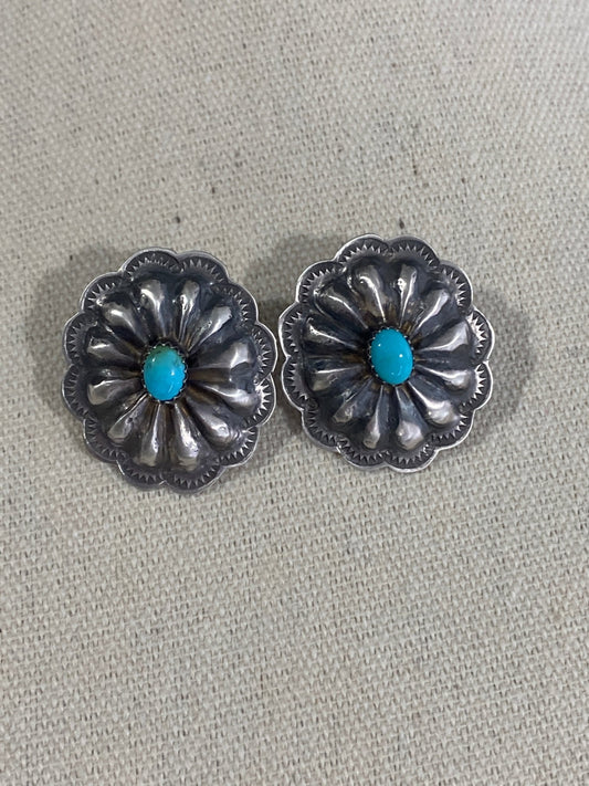 Rita Lee Concho Stud Sterling Silver & Turquoise Earrings - Echo Canyon Collective