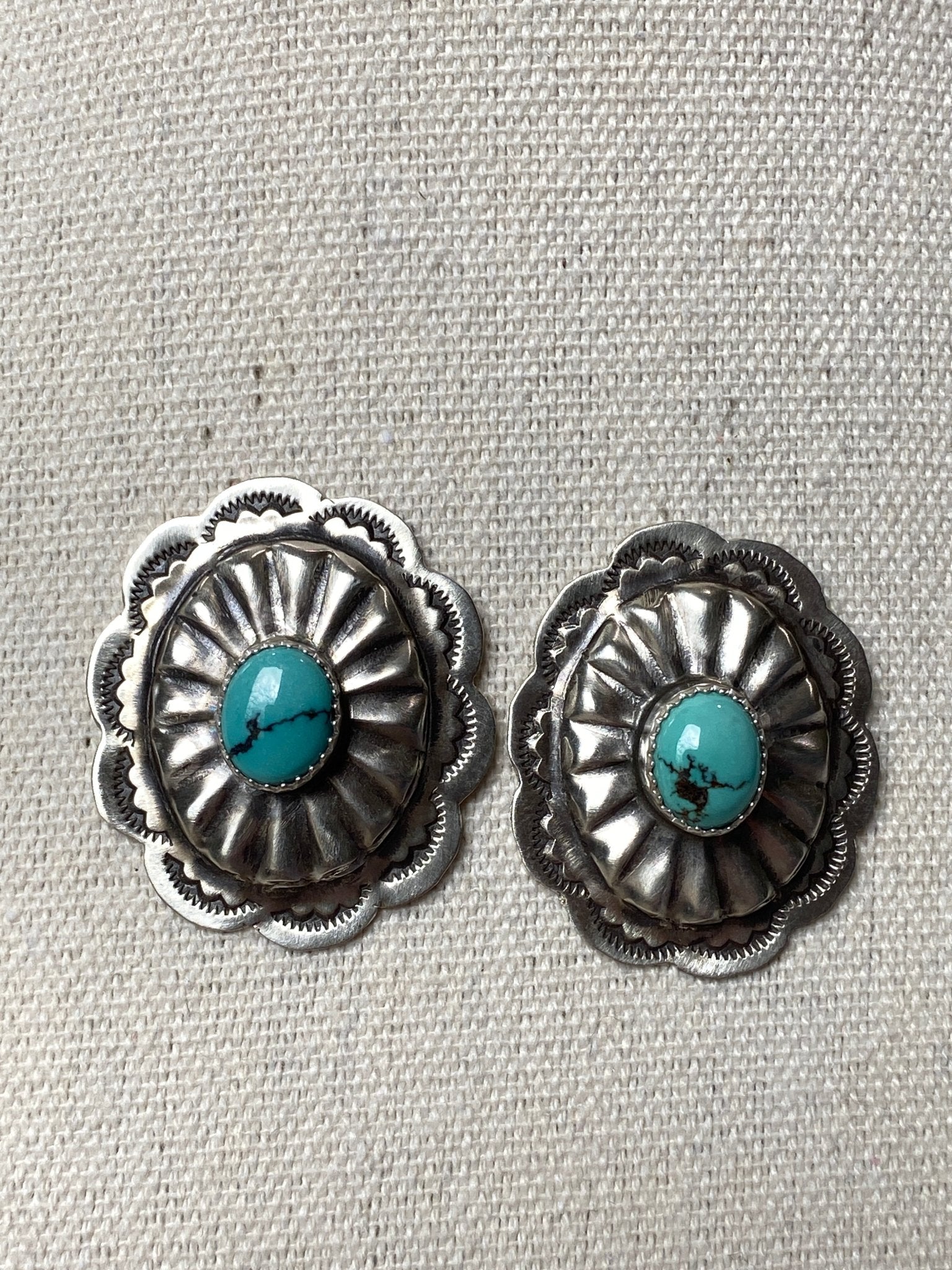 Sandra Parkett Concho Sterling Silver & Cloud Mountain Turquoise Earrings - Echo Canyon Collective