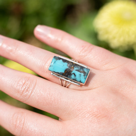 Sheryl Martinez Sonoran Turquoise Ring | Navajo Handmade Sterling Silver - Echo Canyon Collective