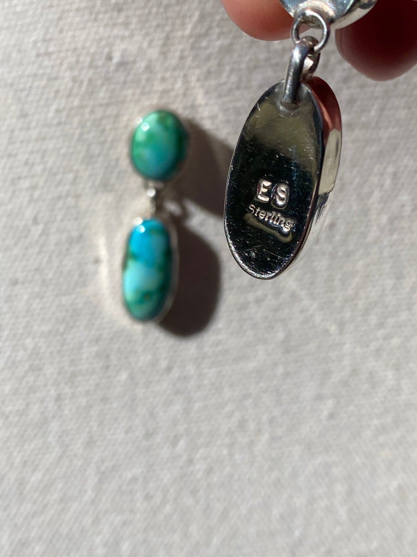 Sonoran Turquoise Earrings – Navajo Made, Sterling Silver (Stamped ES) - Echo Canyon Collective