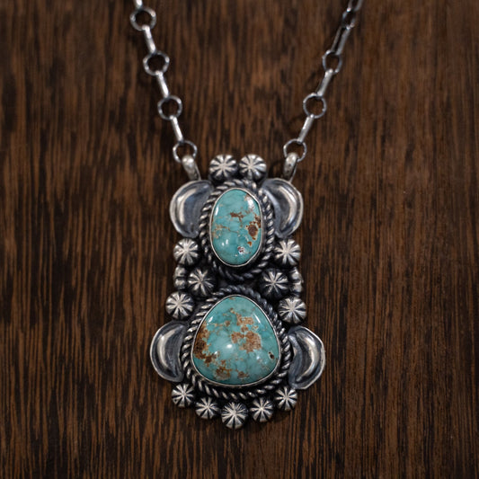 Sonoran Turquoise Necklace – 20" Sterling Silver Navajo Handmade by Jeff James - Echo Canyon Collective
