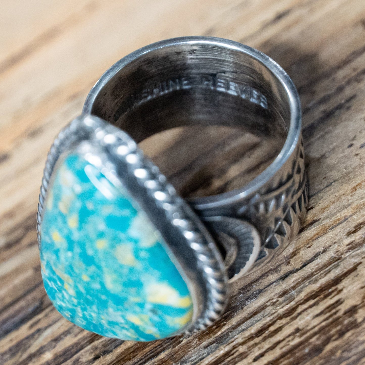Sunshine Reeves Fox Turquoise Ring | Navajo Handmade Sterling Silver, Size 8½ - Echo Canyon Collective
