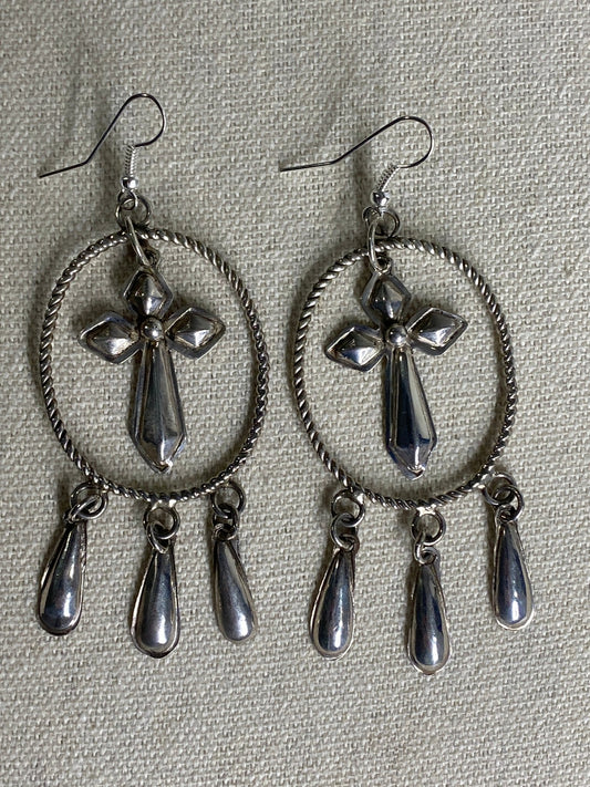 Tim Yazzie Navajo Handmade Sterling Silver Cross Earrings – Statement Pair - Echo Canyon Collective