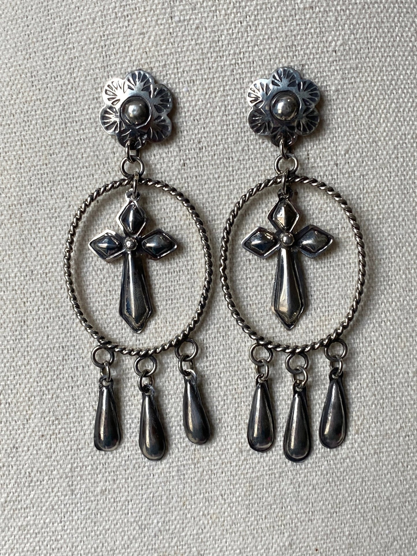 Tim Yazzie Sterling Silver Cross Earrings - Echo Canyon Collective