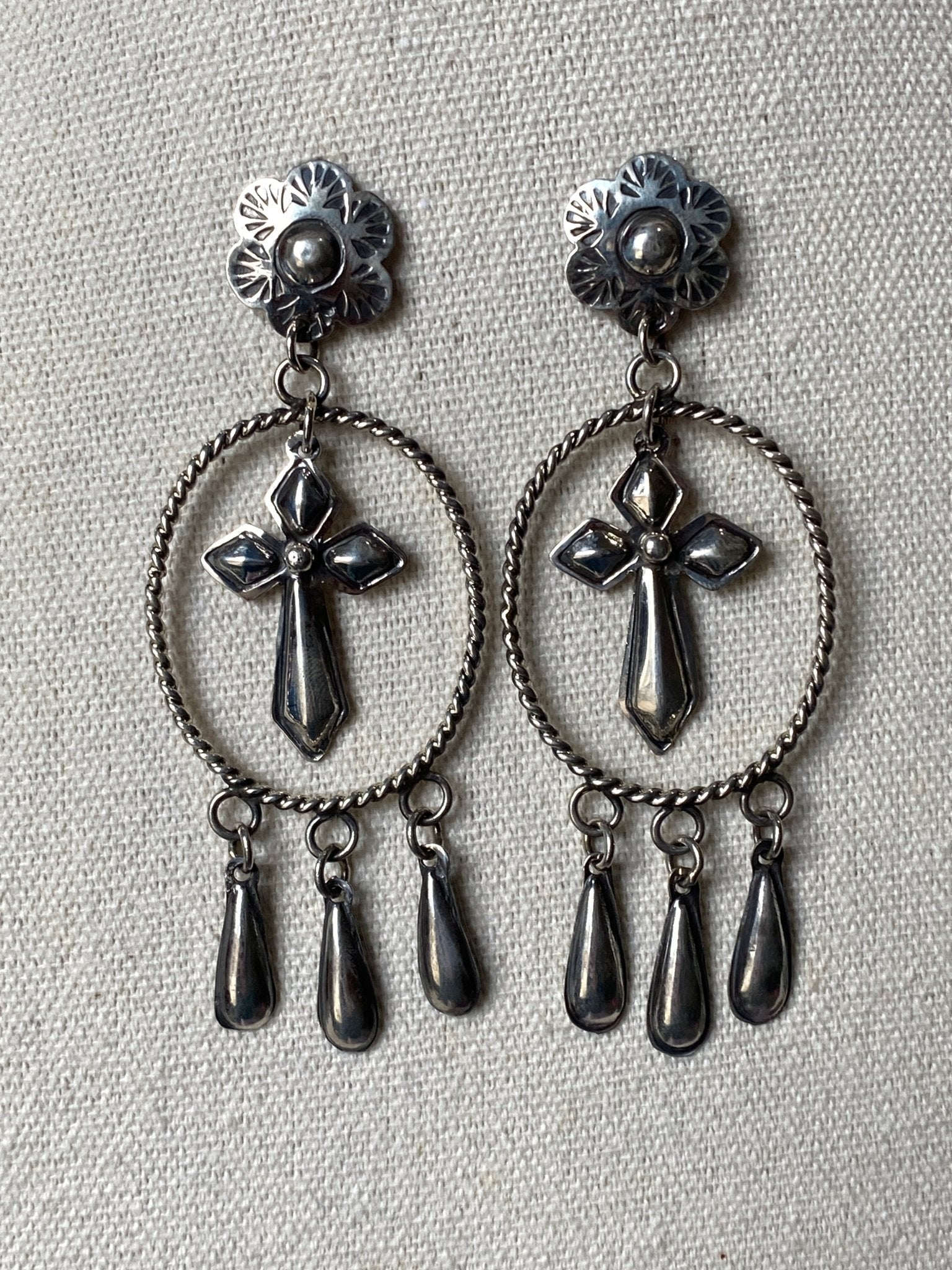 Tim Yazzie Sterling Silver Cross Earrings - Echo Canyon Collective